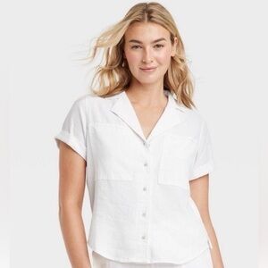 Universal Thread Short Sleeve Linen Blend Button-Up Shirt- Medium